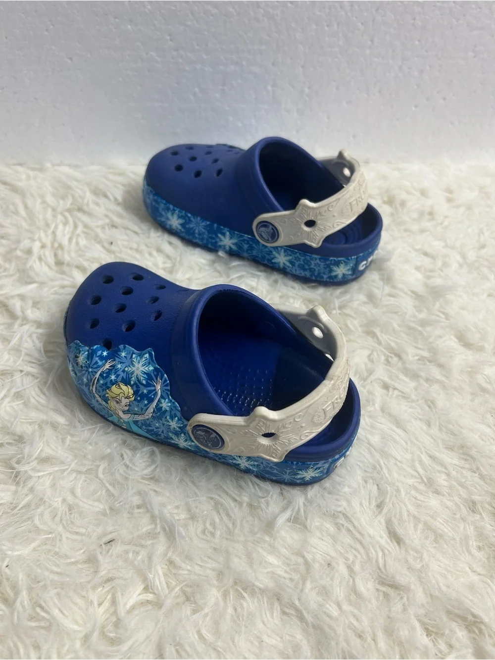 CROCS Kids Blue Clog Sandals with White Frozen Strap